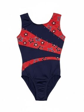 Freestyle Danskin Navy Girls' Leotard with Red Star Print Accents EUC Small